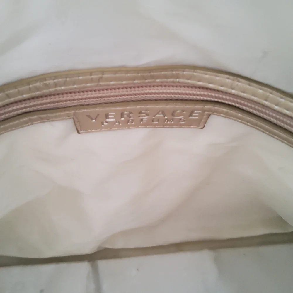 Versace Metallic Gold Duffel Bag with White Straps